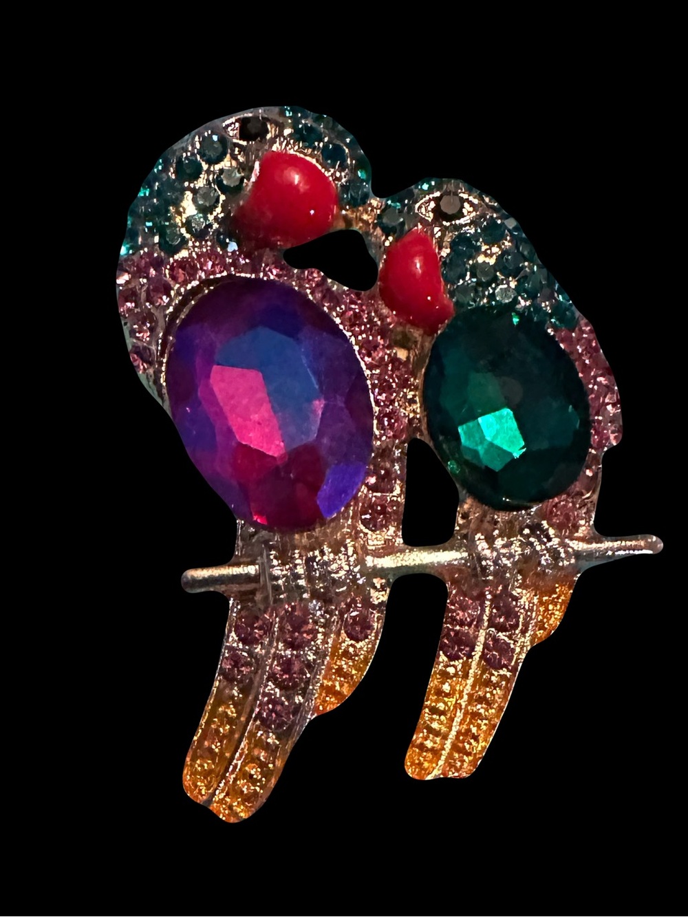 Multicolor Crystal Parrot Brooch Pin Fuchsia and Green Elegant Womens Jewelry